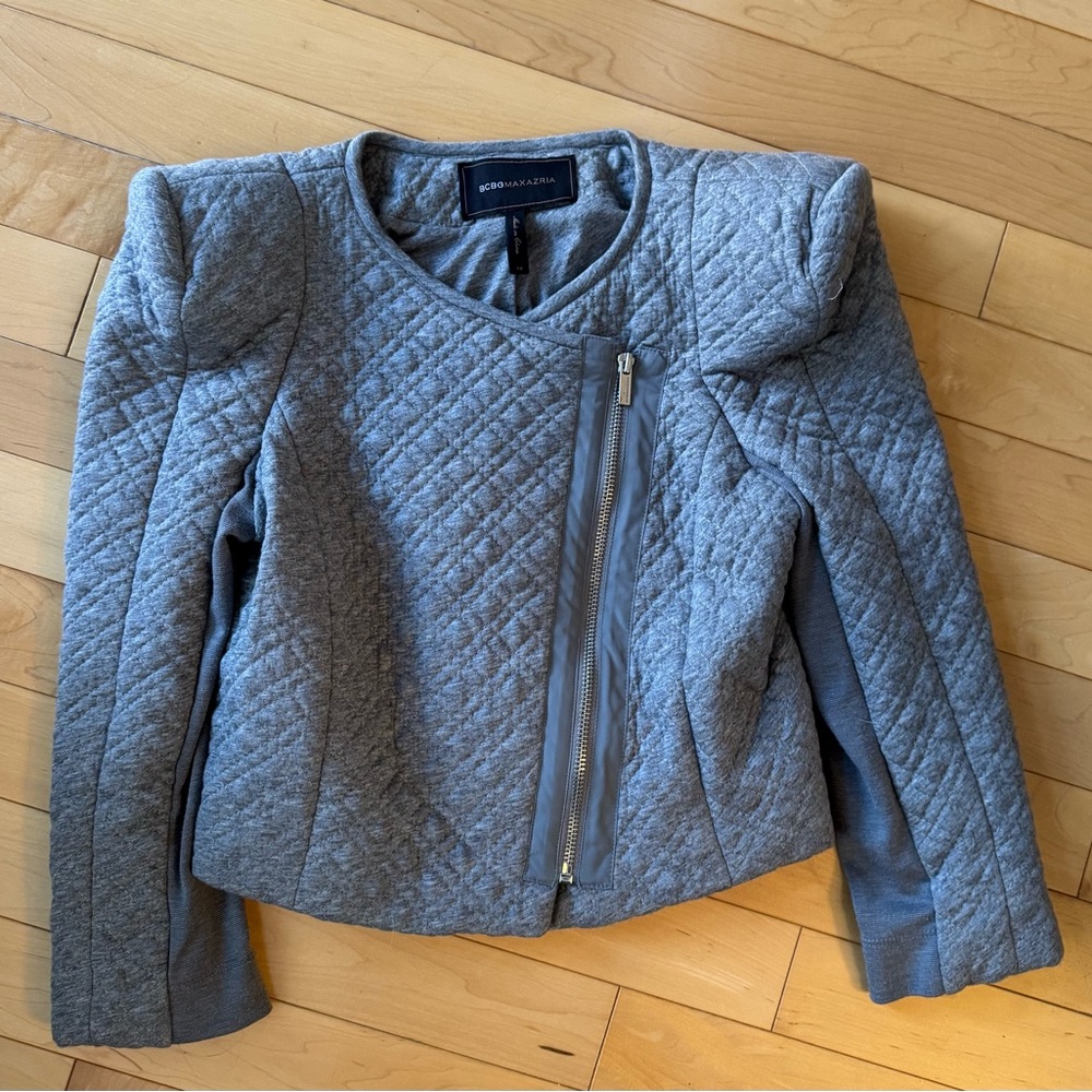 BCBGMaxAzria Quilted Gray Bomber Jacket